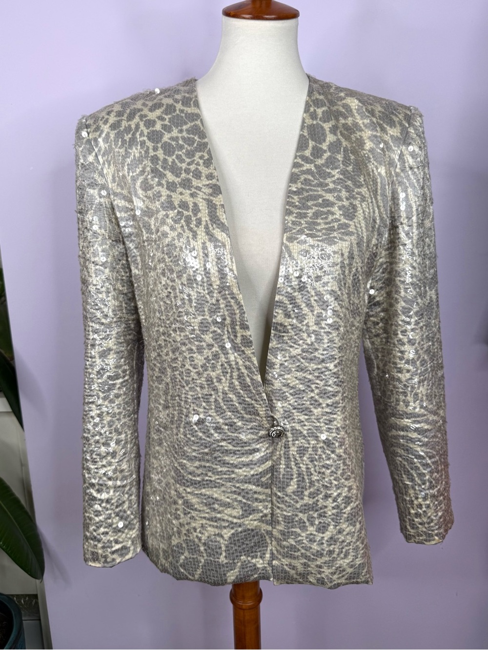 Lillie Rubin Vintage 80's/90's White/Silver Leopard Sequin Blazer